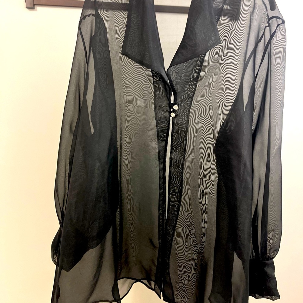 Sheer black open front cardigan -XL